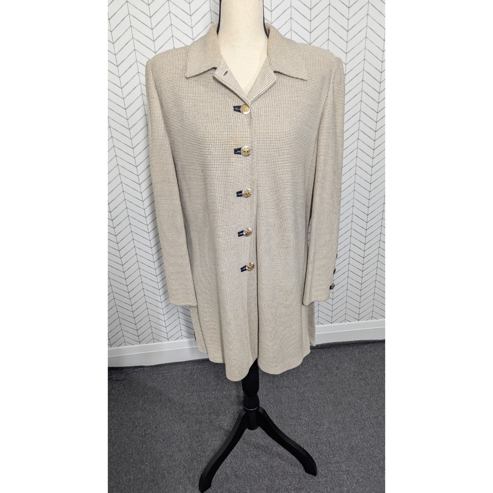 St. John Marie Gray Collection Blazer Jacket Women 10 Beige Wool Santana Buttons
